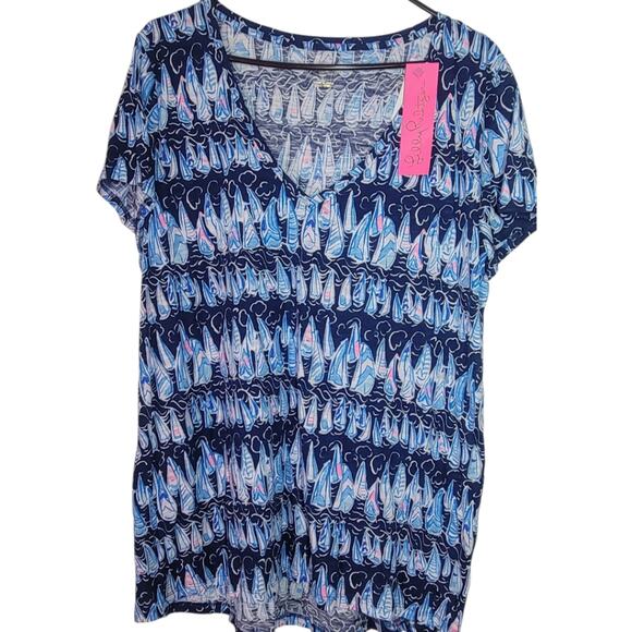 Lilly Pulitzer Etta V-Neck Top L Sails and Stripes NWT - Picture 1 of 5